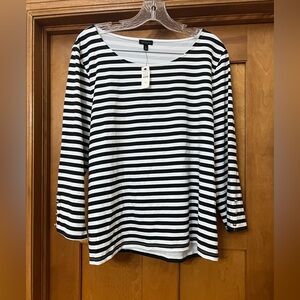 Talbots Black and White Striped Career Blouse Shirt Size XL NWT